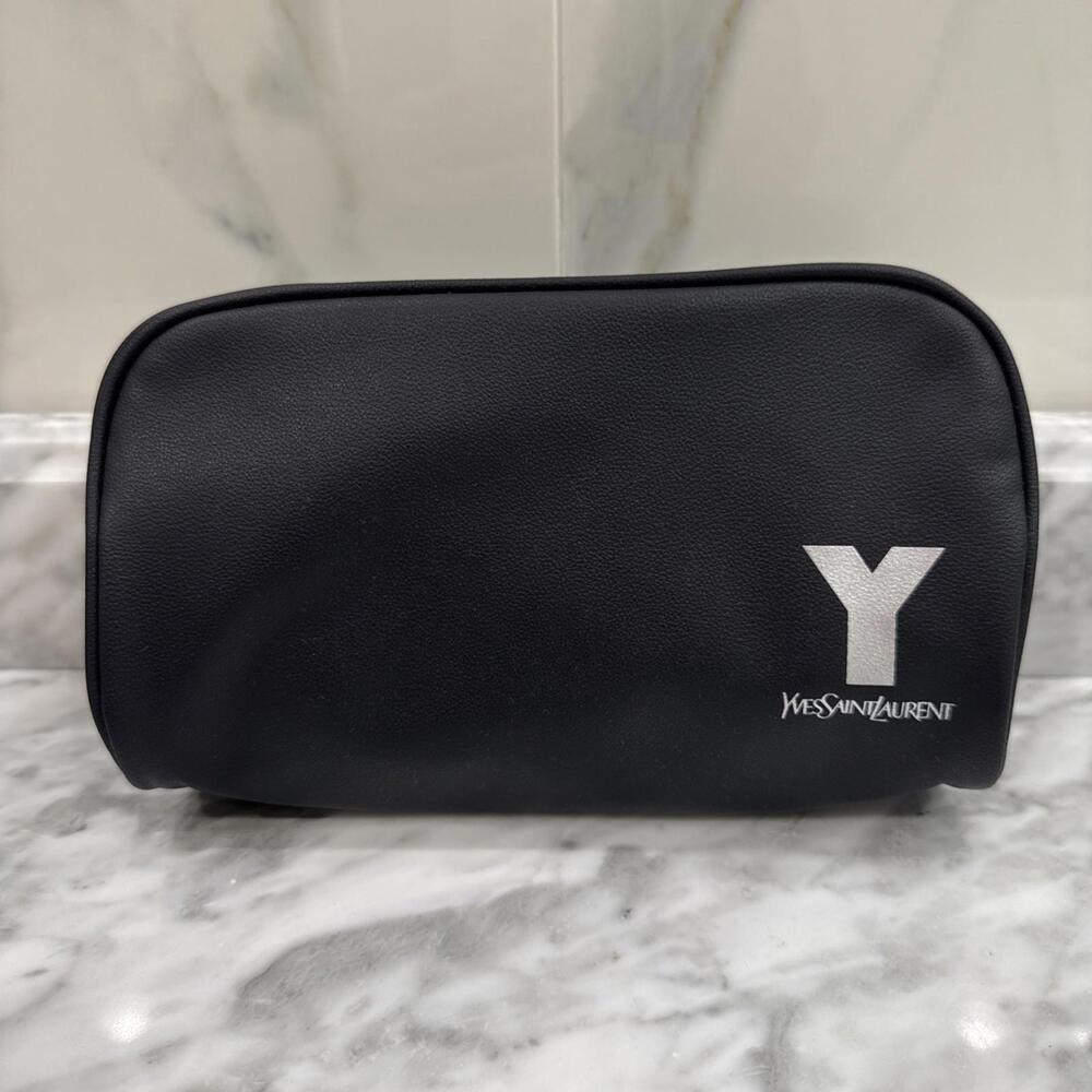 YSL Y Parfums Men’s Toiletry Travel Pouch/Trousse Bag 8x5x3" Faux Leather Black
